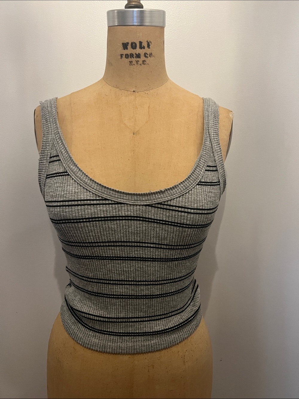 Forever 21 Low Cut Distressed Tank Grey Black Stripes M very stretchy